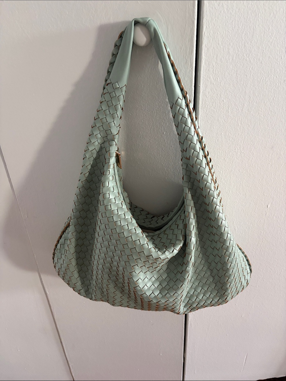 Mint Green Woven Hobo Shoulder Bag